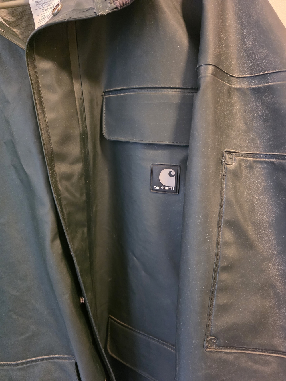 Carhartt Men's Dark Green Work Raincoat with Corduroy Collar - Picture 2 of 7